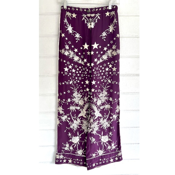 Roberto Cavalli Pants - ROBERTO CAVALLI Stars, Birds and Flowers Print Silk Palazzo Pants - 38/S